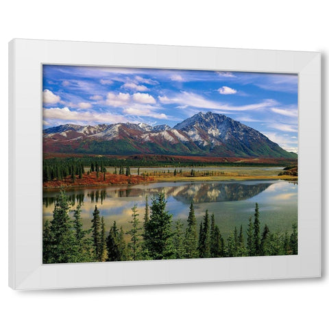 Mountain landscape and reflection-fall foliage-Denali Highway near Anchorage White Modern Wood Framed Art Print by Garber, Howie