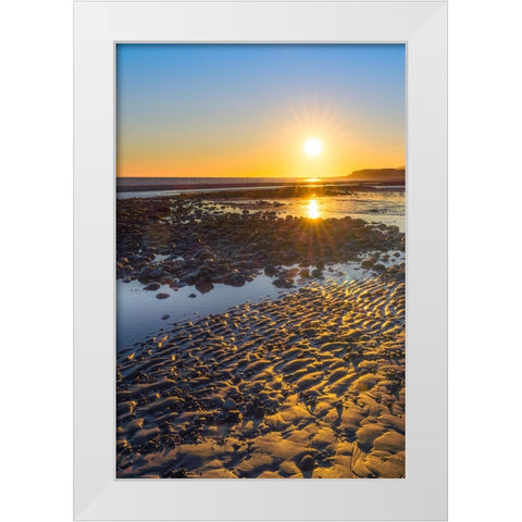 Alaska- Homer Spit. A sunset landscape over tide pools. White Modern Wood Framed Art Print by Muir, Janet