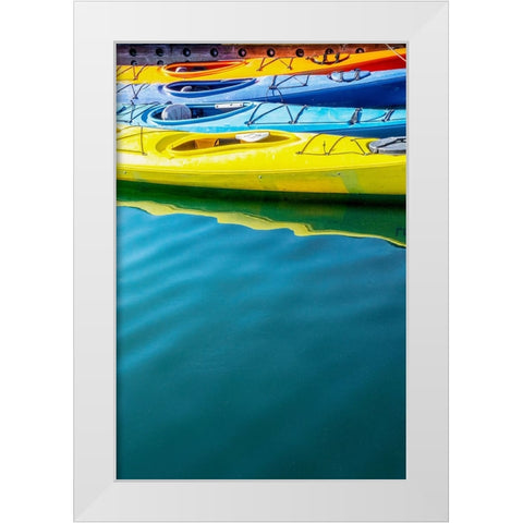 USA- Alaska- Homer. Colorful kayaks. White Modern Wood Framed Art Print by Muir, Janet