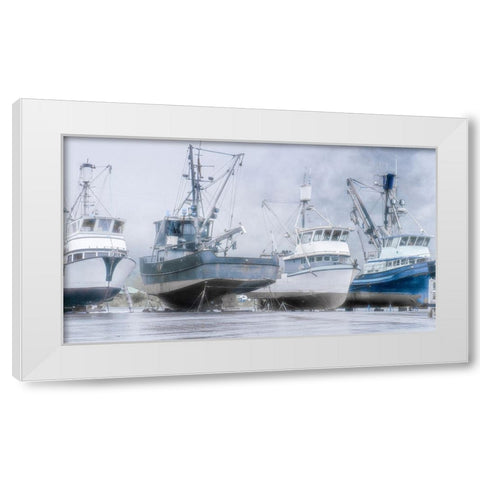 Alaska- Valdez. Fishing boats on dry dock. Artistic rendering. White Modern Wood Framed Art Print by Muir, Janet