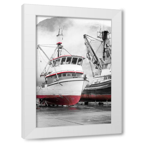 Alaska- Valdez. Fishing boats on dry dock. Artistic rendering. White Modern Wood Framed Art Print by Muir, Janet