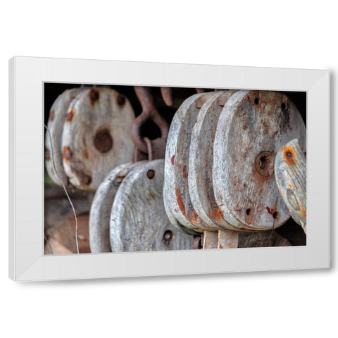 Antique block and tackle-Wrangell-Alaska-USA White Modern Wood Framed Art Print by Engelbrecht, Jim