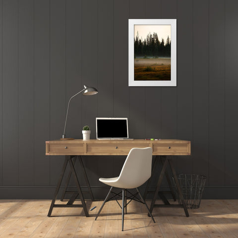 Homer-Alaska-miniature-black spruce-autumn colored field White Modern Wood Framed Art Print by Sienda, Jolly