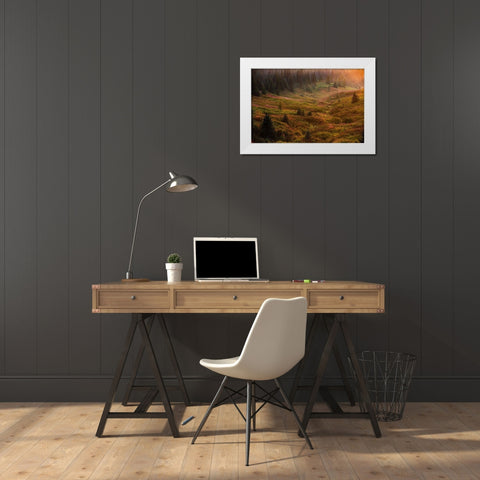 Homer-Alaska-autumn-valley-fireweed White Modern Wood Framed Art Print by Sienda, Jolly