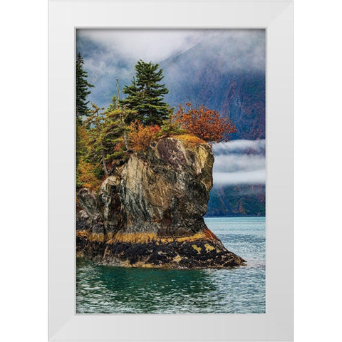 Prince William Sound-Alaska-Valdez-island-autumn-color-evergreen-fog White Modern Wood Framed Art Print by Sienda, Jolly