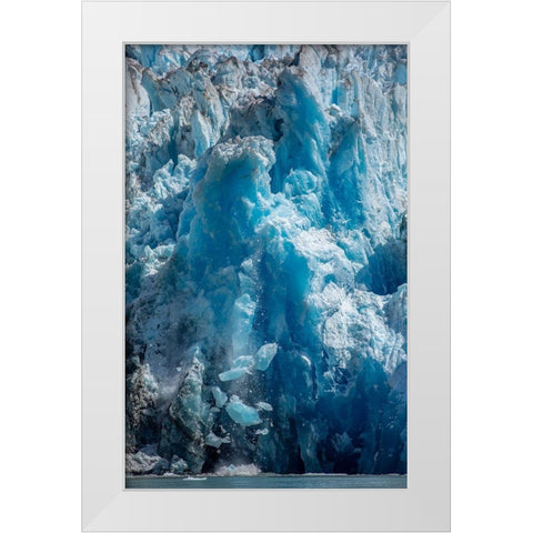 Alaska-Tracy Arm-Fords Terror Wilderness-Icebergs calving from blue ice face of South Sawyer Glacier White Modern Wood Framed Art Print by Souders, Paul