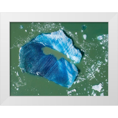 Alaska-Tracy Arm-Aerial view of floating iceberg calved from South Sawyer Glacier in Tracy Arm White Modern Wood Framed Art Print by Souders, Paul