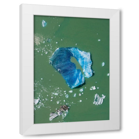 Alaska-Tracy Arm-Aerial view of floating iceberg calved from South Sawyer Glacier in Tracy Arm White Modern Wood Framed Art Print by Souders, Paul