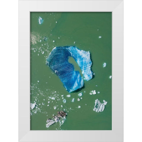 Alaska-Tracy Arm-Aerial view of floating iceberg calved from South Sawyer Glacier in Tracy Arm White Modern Wood Framed Art Print by Souders, Paul