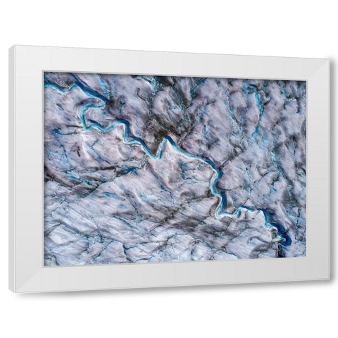 Alaska-Tracy Arm-meltwater streams and ponds on crevassed surface of Sawyer Glacier in Tracy Arm White Modern Wood Framed Art Print by Souders, Paul