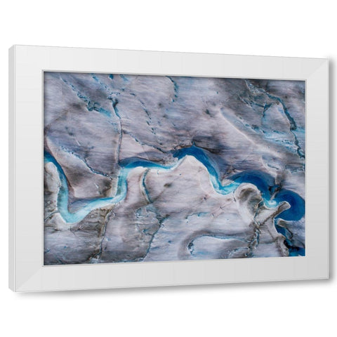 Alaska-Tracy Arm-meltwater streams and ponds on crevassed surface of Sawyer Glacier in Tracy Arm White Modern Wood Framed Art Print by Souders, Paul