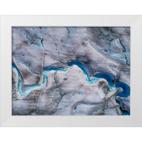 Alaska-Tracy Arm-meltwater streams and ponds on crevassed surface of Sawyer Glacier in Tracy Arm White Modern Wood Framed Art Print by Souders, Paul