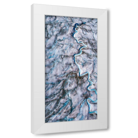 Alaska-Tracy Arm-meltwater streams and ponds on crevassed surface of Sawyer Glacier in Tracy Arm White Modern Wood Framed Art Print by Souders, Paul