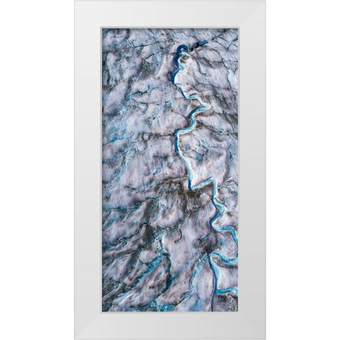 Alaska-Tracy Arm-meltwater streams and ponds on crevassed surface of Sawyer Glacier in Tracy Arm White Modern Wood Framed Art Print by Souders, Paul