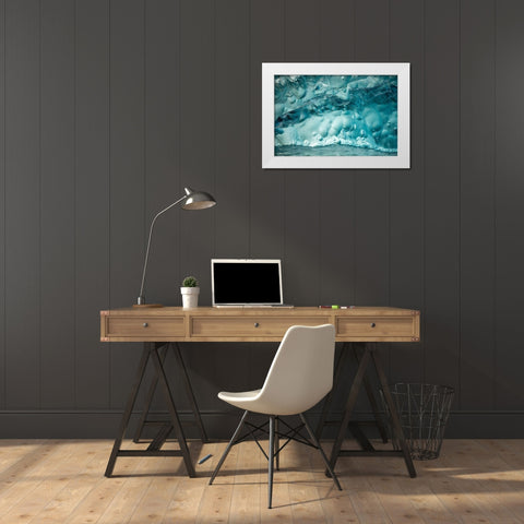 Alaska-Tracy Arm-Close-up of deep blue-green iceberg floating near face of South Sawyer Glacier White Modern Wood Framed Art Print by Souders, Paul