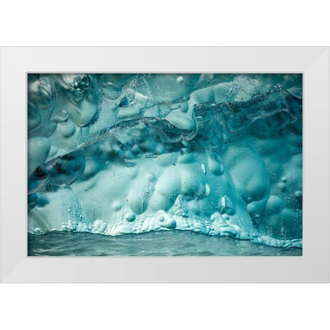 Alaska-Tracy Arm-Close-up of deep blue-green iceberg floating near face of South Sawyer Glacier White Modern Wood Framed Art Print by Souders, Paul