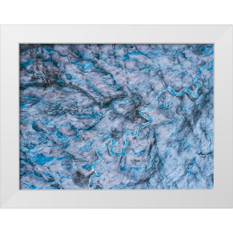 Alaska-Tracy Arm meltwater streams and ponds on crevassed surface of Sawyer Glacier in Tracy Arm White Modern Wood Framed Art Print by Souders, Paul