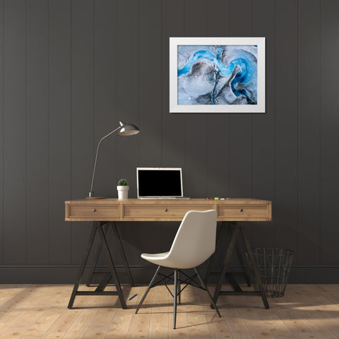 Alaska-Tracy Arm-meltwater stream disappearing into moulin on melting surface of Sawyer Glacier White Modern Wood Framed Art Print by Souders, Paul