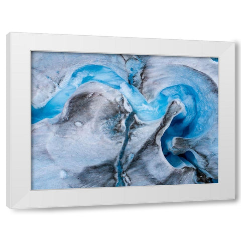 Alaska-Tracy Arm-meltwater stream disappearing into moulin on melting surface of Sawyer Glacier White Modern Wood Framed Art Print by Souders, Paul