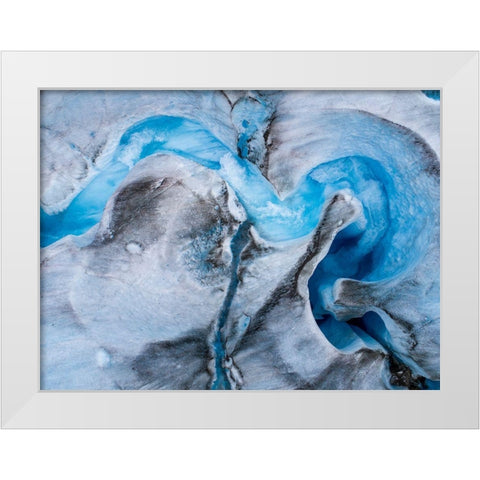 Alaska-Tracy Arm-meltwater stream disappearing into moulin on melting surface of Sawyer Glacier White Modern Wood Framed Art Print by Souders, Paul