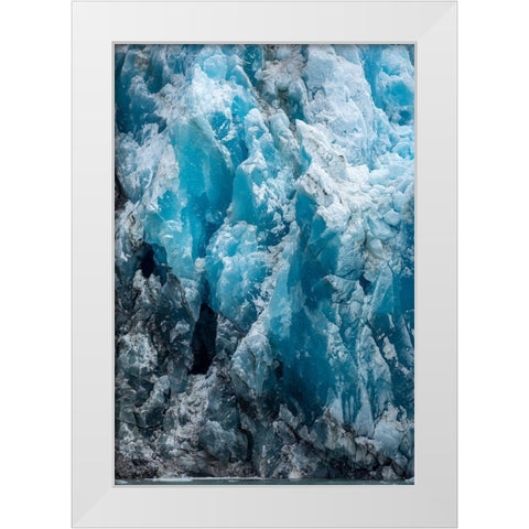 Alaska-Tracy Arm-Dark blue ice on shattered face of South Sawyer Glacier in Tracy Arm White Modern Wood Framed Art Print by Souders, Paul