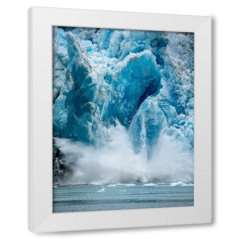 Alaska-Tracy Arm-Massive iceberg calving from face of South Sawyer Glacier in Tracy Arm White Modern Wood Framed Art Print by Souders, Paul