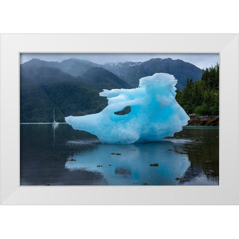 Alaska-Gulf 32 Pilothouse sailboat at anchor near large icebergs from LeConte Glacier grounded White Modern Wood Framed Art Print by Souders, Paul