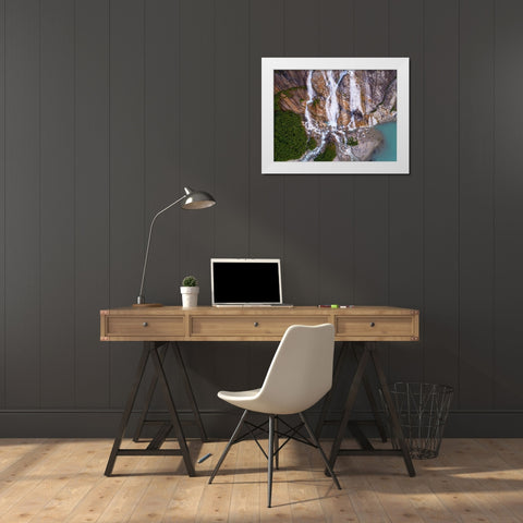 Alaska-Tracy Arm-Fords Terror Wilderness-Waterfall flowing down cliff side along Endicott Arm White Modern Wood Framed Art Print by Souders, Paul