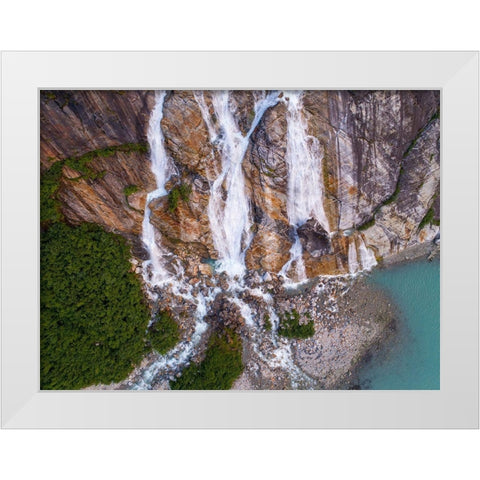 Alaska-Tracy Arm-Fords Terror Wilderness-Waterfall flowing down cliff side along Endicott Arm White Modern Wood Framed Art Print by Souders, Paul