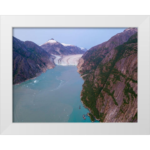 Alaska-Tracy Arm-Fords Terror Wilderness-Aerial view of Dawes Glacier at end of Endicott Arm White Modern Wood Framed Art Print by Souders, Paul