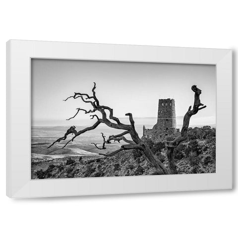 Arizona-Grand Canyon National Park-Sunrise at the Desert View Watchtower White Modern Wood Framed Art Print by Collins, Ann