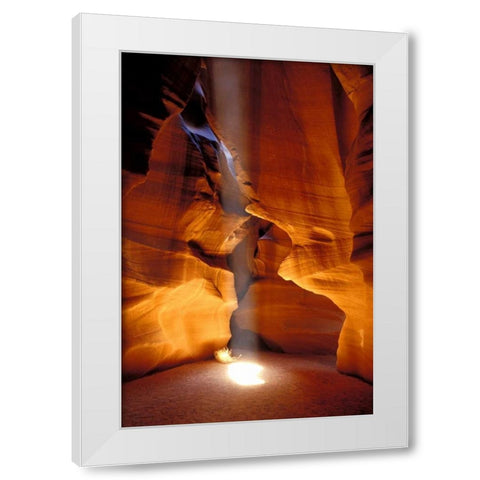 AZ, Page, Sun beam shines onto Antelope canyon White Modern Wood Framed Art Print by Kirkland, Dennis
