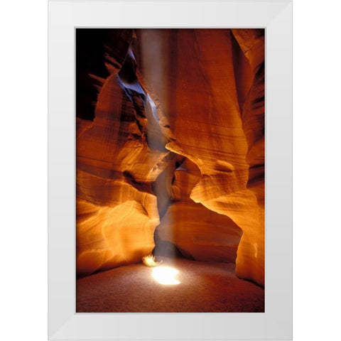 AZ, Page, Sun beam shines onto Antelope canyon White Modern Wood Framed Art Print by Kirkland, Dennis