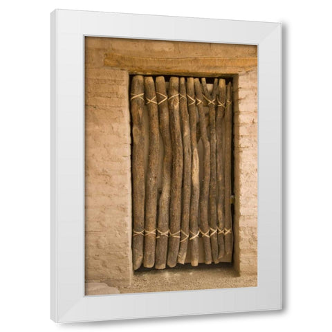 AZ, Tucson Door made of poles in an adobe wall White Modern Wood Framed Art Print by Ross, Nancy ,  Steve