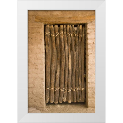 AZ, Tucson Door made of poles in an adobe wall White Modern Wood Framed Art Print by Ross, Nancy ,  Steve