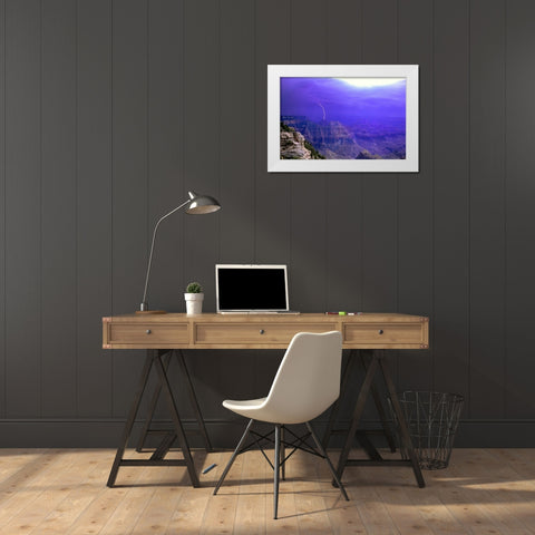 AZ, Grand Canyon, Lightning storm over the canyon White Modern Wood Framed Art Print by Welling, Dave