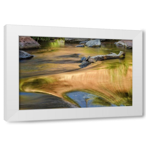 USA, Arizona, Sedona Autumn reflections on water White Modern Wood Framed Art Print by OBrien, Jay