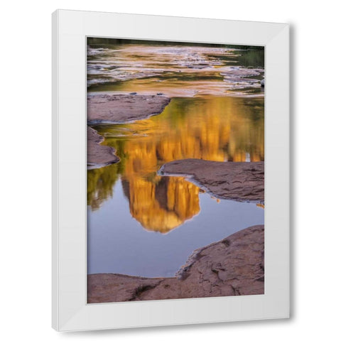Arizona, Sedona Cathedral Rock reflects in creek White Modern Wood Framed Art Print by OBrien, Jay