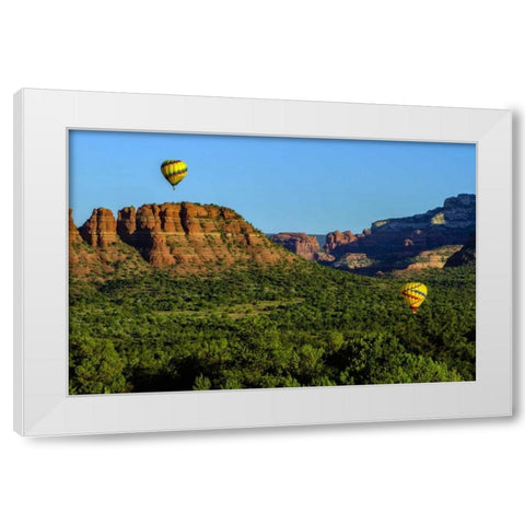 Arizona Hot-air balloons over Red Rocks SP White Modern Wood Framed Art Print by OBrien, Jay