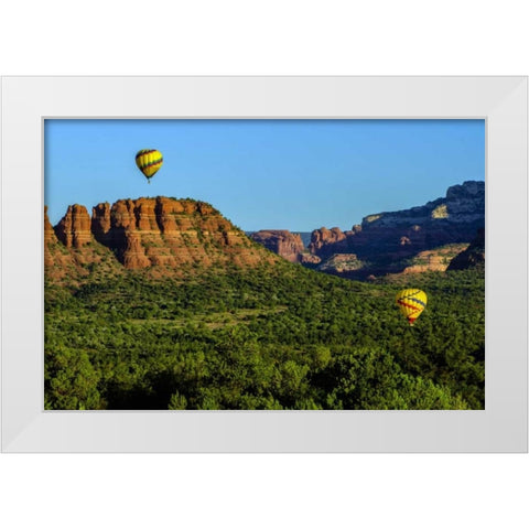 Arizona Hot-air balloons over Red Rocks SP White Modern Wood Framed Art Print by OBrien, Jay