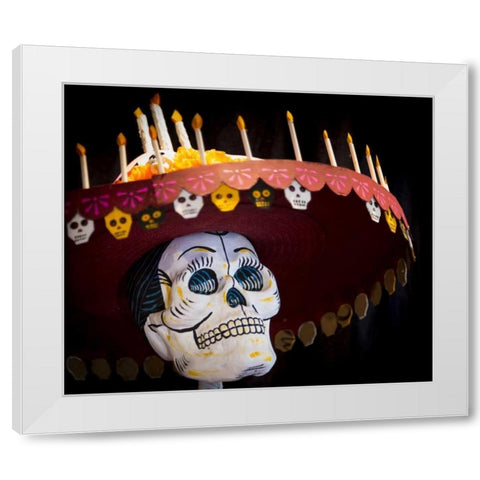 Arizona, Phoenix Art of skeleton wearing a hat White Modern Wood Framed Art Print by Kaveney, Wendy