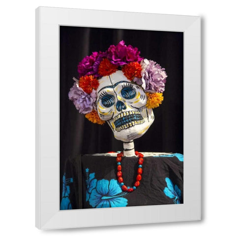 AZ, Phoenix Skeleton with hair made of flowers White Modern Wood Framed Art Print by Kaveney, Wendy