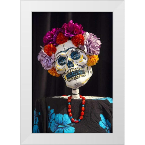 AZ, Phoenix Skeleton with hair made of flowers White Modern Wood Framed Art Print by Kaveney, Wendy