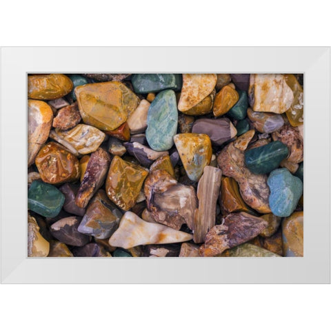 USA, Arizona, Tucson Detail of polished rocks White Modern Wood Framed Art Print by Paulson, Don