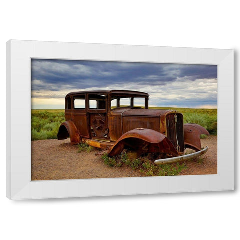 Rusty old 1931 Studebaker at the Painted Forest National Park-Arizona-USA White Modern Wood Framed Art Print by Jaynes Gallery
