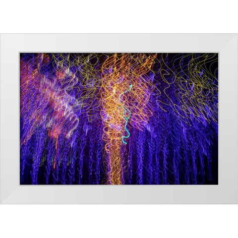 USA-Arizona-Buckeye-Abstract of multicolored Christmas lights White Modern Wood Framed Art Print by Jaynes Gallery