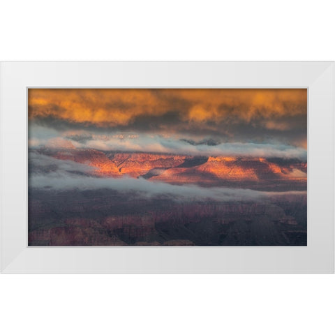USA-Arizona-Grand Canyon-Foggy sunrise on canyon White Modern Wood Framed Art Print by Jaynes Gallery