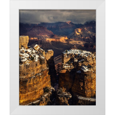 USA-Arizona-Grand Canyon-Winter sunset on canyon landscape White Modern Wood Framed Art Print by Jaynes Gallery