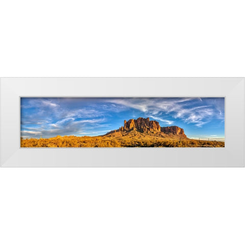 USA- Arizona- Superstition Mountains. Panoramic of mountains and desert. White Modern Wood Framed Art Print by Jaynes Gallery