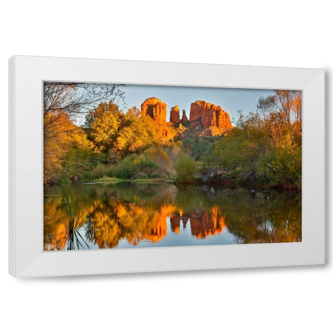 USA- Arizona. Red Rock State Park with Oak Creek and Cathedral Rock White Modern Wood Framed Art Print by Gulin, Darrell